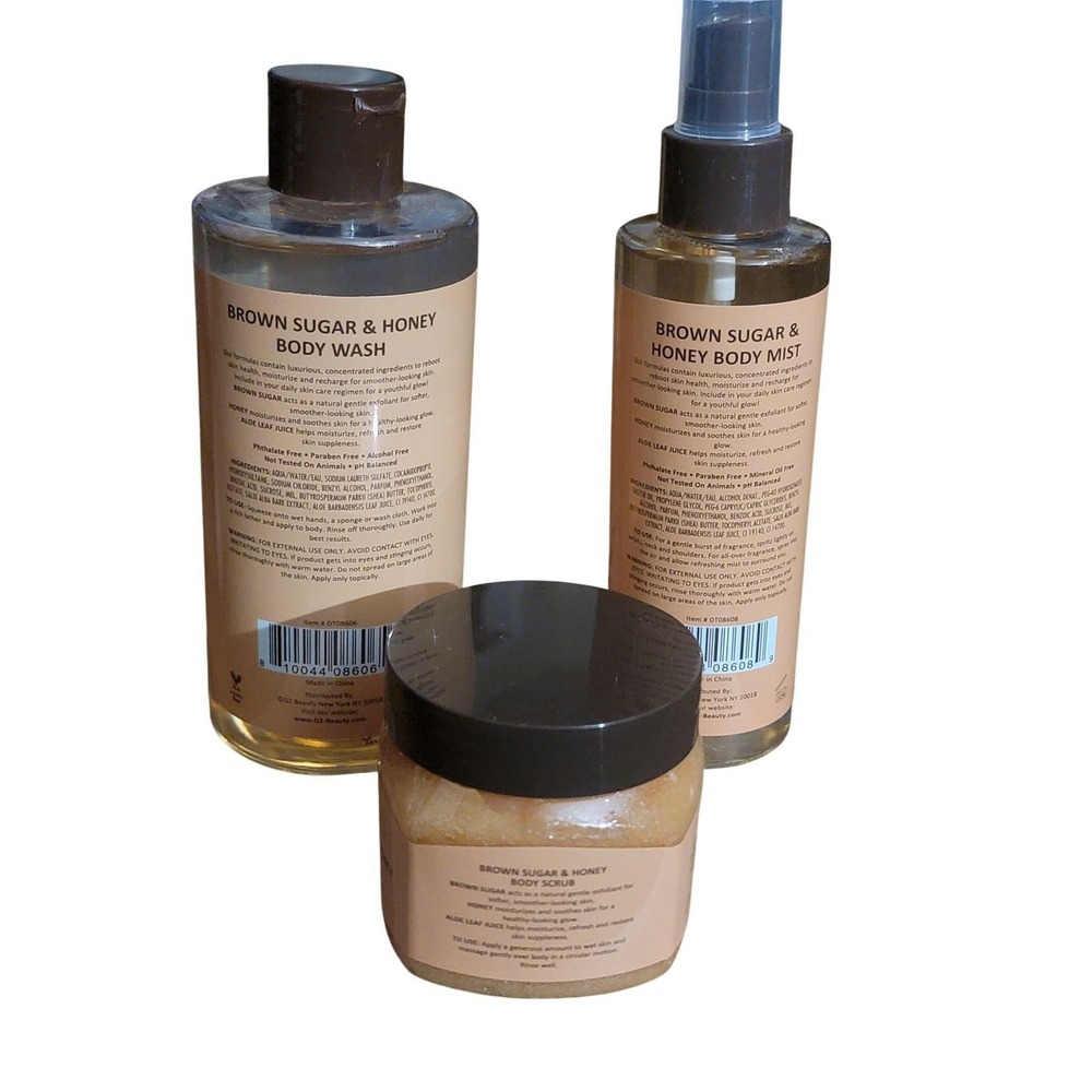 Rich Radiance Brown Sugar & Honey Skincare Set Body Wash Scrub Mist 3pc New - Picture 3 of 4